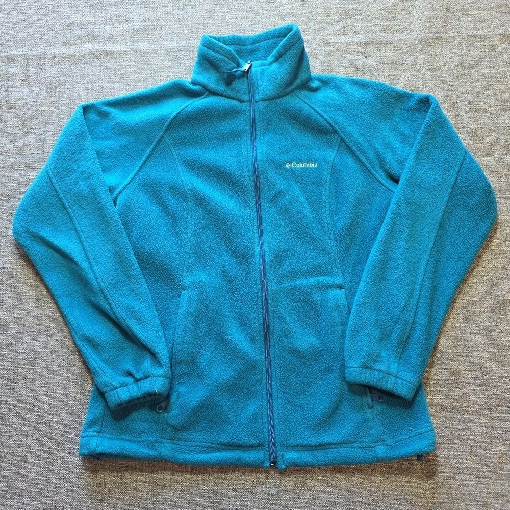 Columbia Fleece Jacket Women's Medium Teal Full Zip Outdoor Camp Pockets